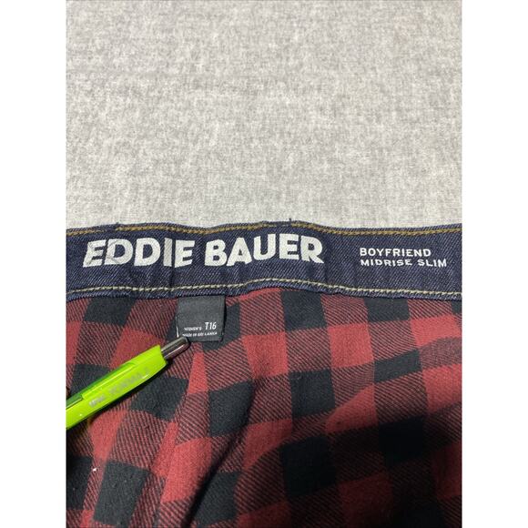 Eddie Bauer Jeans Womens 16 Tall Boyfriend Mid Rise Slim Flannel Lined 16T New - Picture 7 of 16